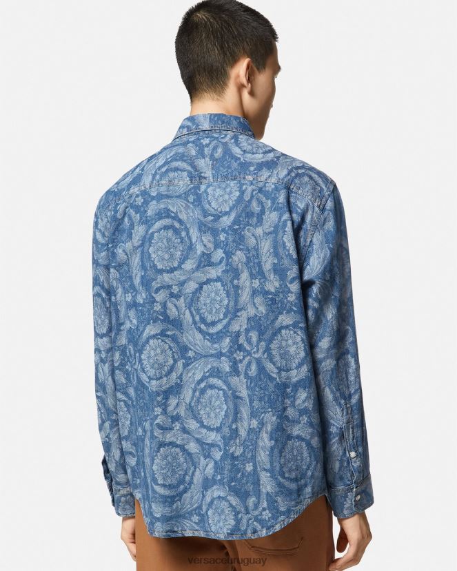 Versace sobrecamisa de mezclilla en jacquard barroco hombres Plano ropa H88R0H1299