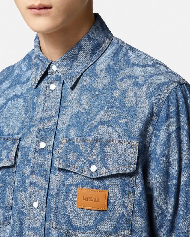 Versace sobrecamisa de mezclilla en jacquard barroco hombres Plano ropa H88R0H1299