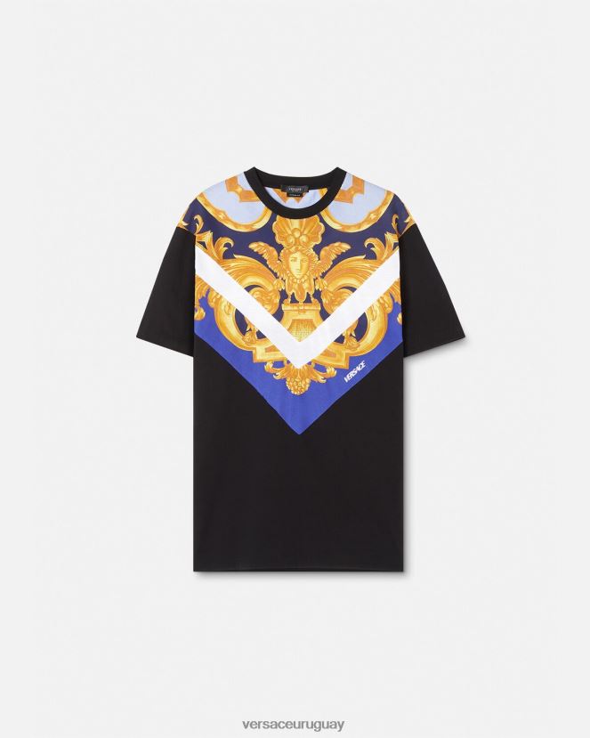 Versace camiseta barroco 660 hombres azul y oro ropa H88R0H1393