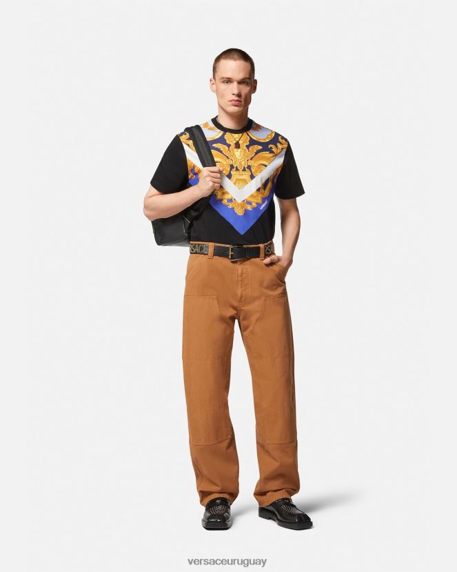 Versace camiseta barroco 660 hombres azul y oro ropa H88R0H1393