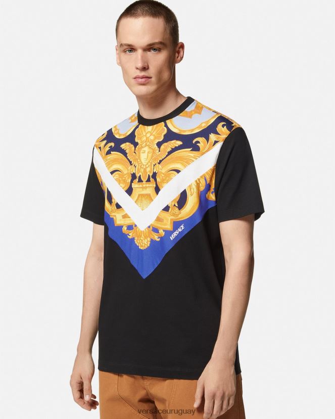 Versace camiseta barroco 660 hombres azul y oro ropa H88R0H1393