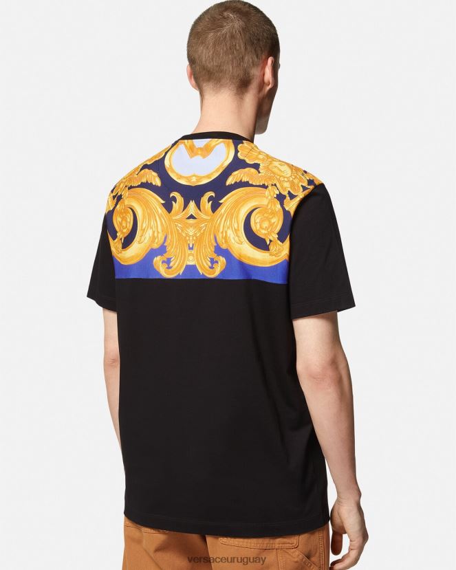 Versace camiseta barroco 660 hombres azul y oro ropa H88R0H1393
