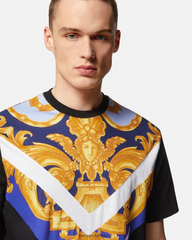 Versace camiseta barroco 660 hombres azul y oro ropa H88R0H1393