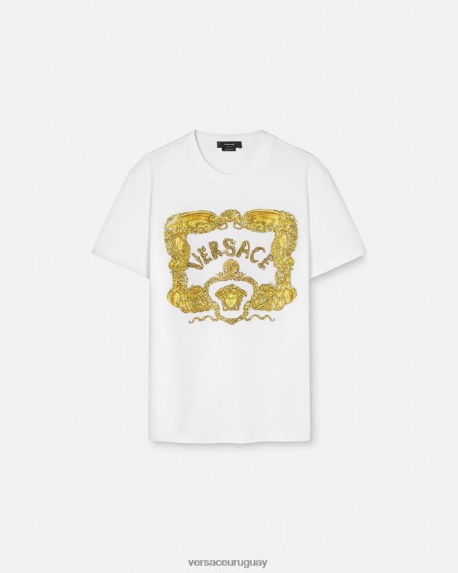 Versace camiseta con bordado de conchas barrocas hombres blanco ropa H88R0H1364