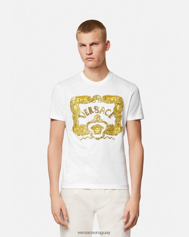 Versace camiseta con bordado de conchas barrocas hombres blanco ropa H88R0H1364