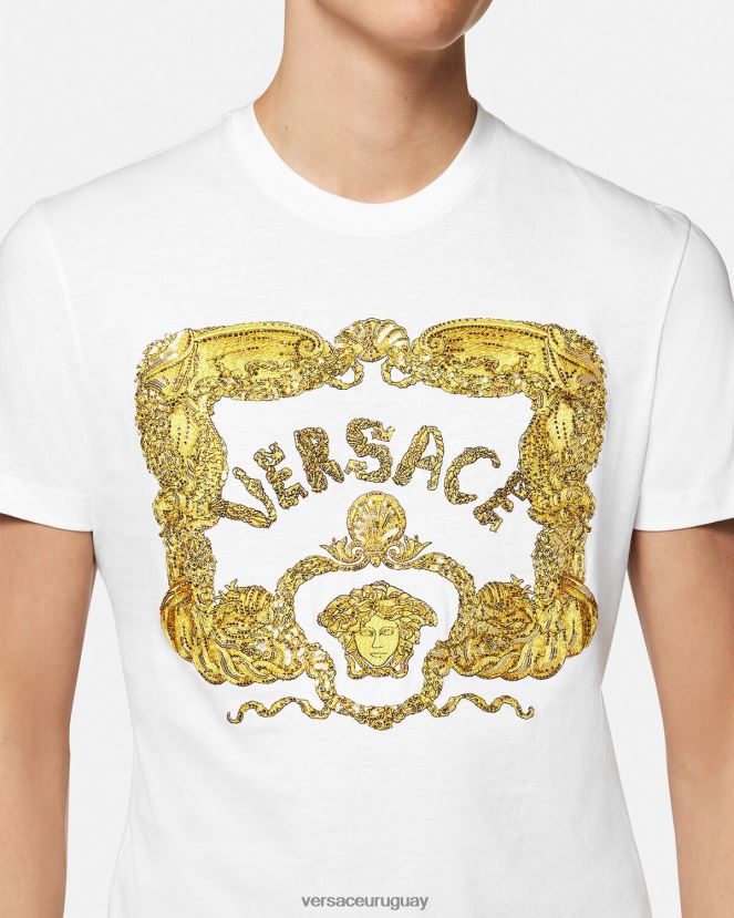 Versace camiseta con bordado de conchas barrocas hombres blanco ropa H88R0H1364