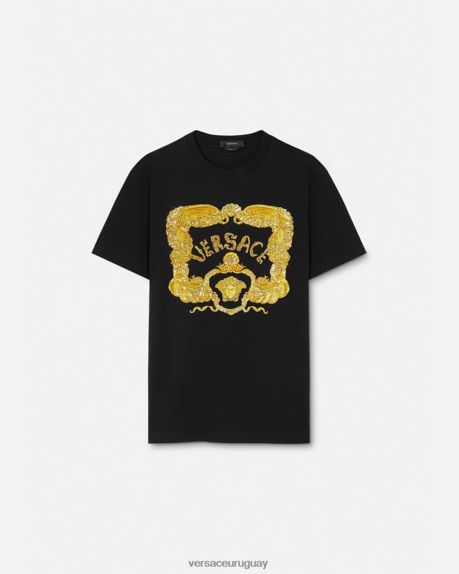 Versace camiseta con bordado de conchas barrocas hombres negro ropa H88R0H1363