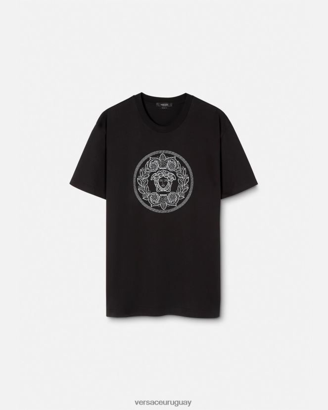 Versace camiseta con bordado de medusa hombres negro ropa H88R0H1396