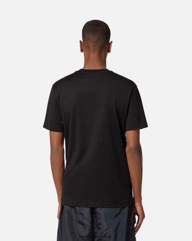 Versace camiseta con bordado de medusa hombres negro ropa H88R0H1396
