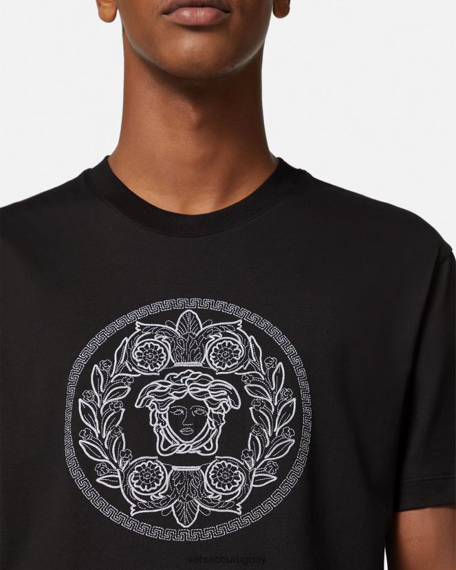 Versace camiseta con bordado de medusa hombres negro ropa H88R0H1396