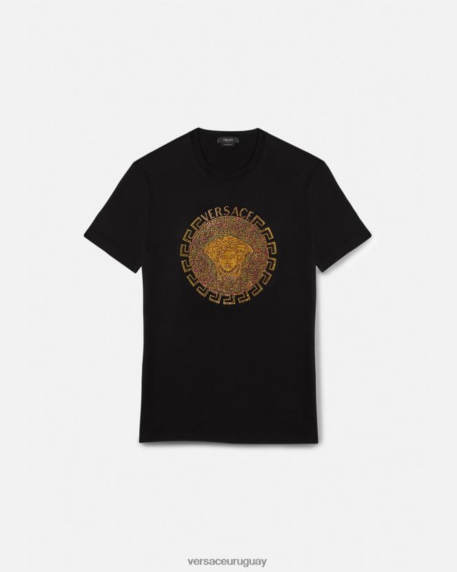 Versace camiseta con cristales de medusa hombres negro ropa H88R0H1374