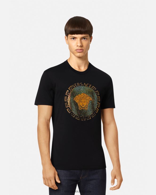 Versace camiseta con cristales de medusa hombres negro ropa H88R0H1374