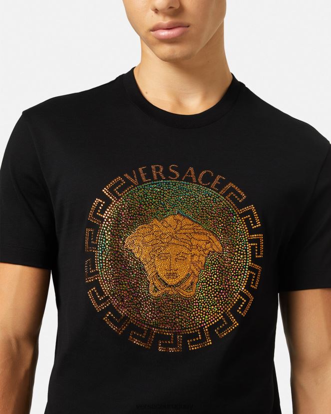 Versace camiseta con cristales de medusa hombres negro ropa H88R0H1374