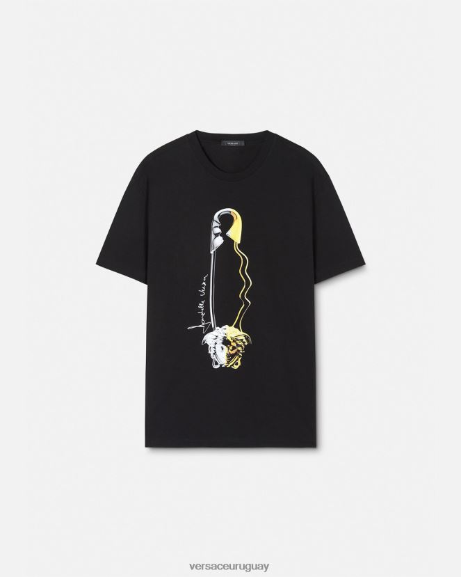 Versace camiseta con estampado de imperdible hombres negro ropa H88R0H1400