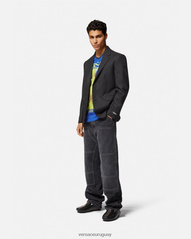 Versace camiseta con estampado de medusa hombres azul ropa H88R0H1411
