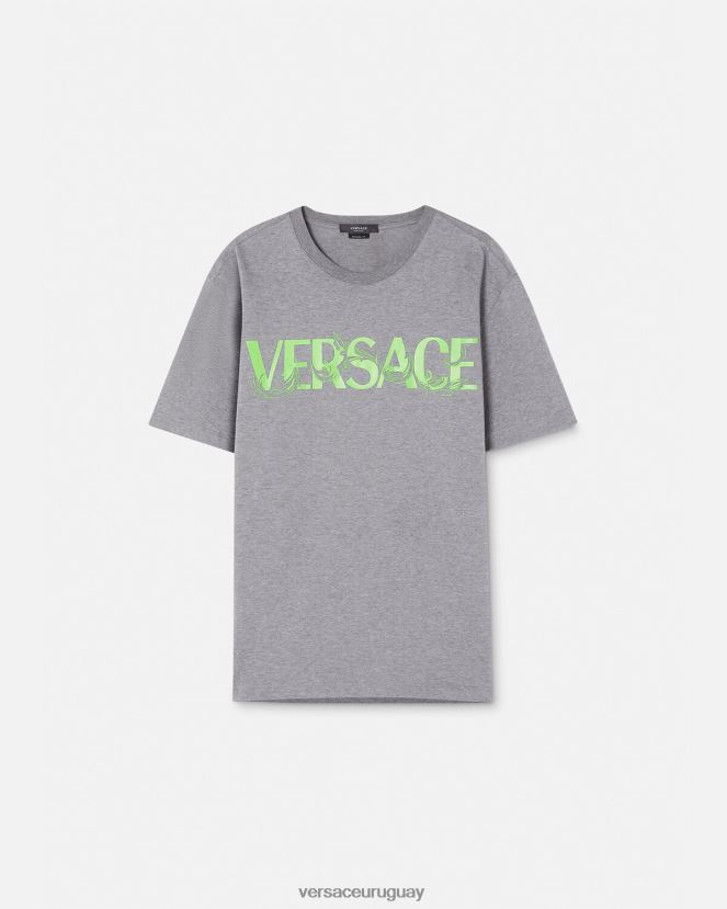 Versace camiseta con logo barroco bordado hombres gris ropa H88R0H1410