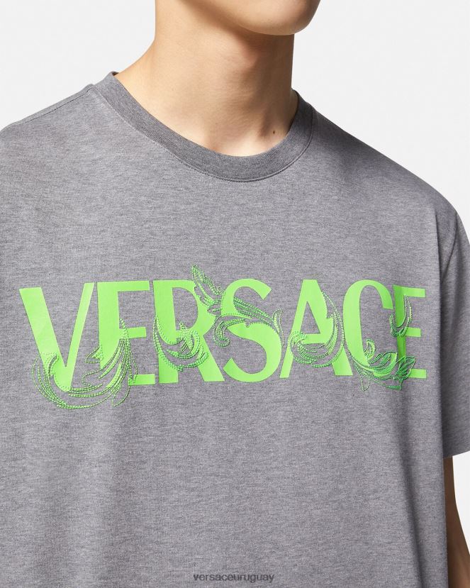 Versace camiseta con logo barroco bordado hombres gris ropa H88R0H1410