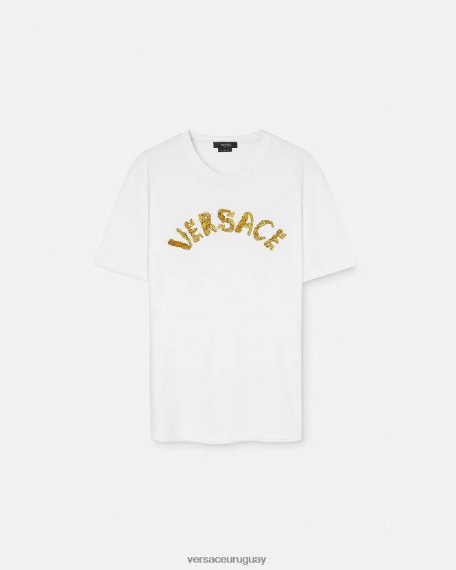 Versace camiseta con logo barroco de conchas marinas hombres blanco ropa H88R0H1360