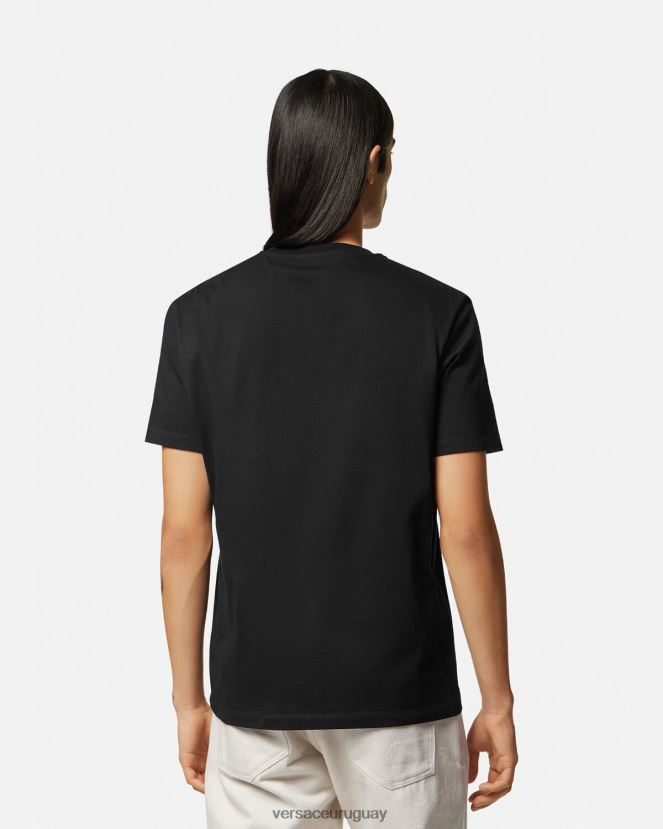 Versace camiseta con logo barroco de conchas marinas hombres negro ropa H88R0H1359