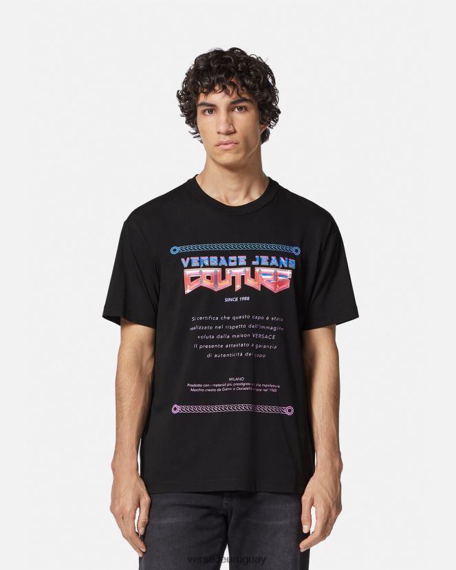 Versace camiseta con logo de garantía hombres negro ropa H88R0H2368