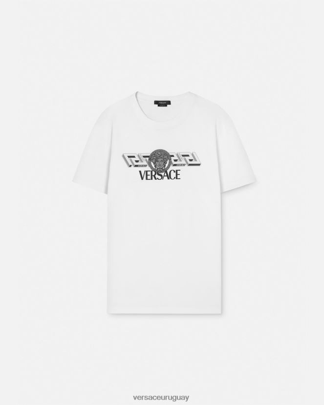 Versace camiseta con logo de la greca hombres blanco ropa H88R0H1408