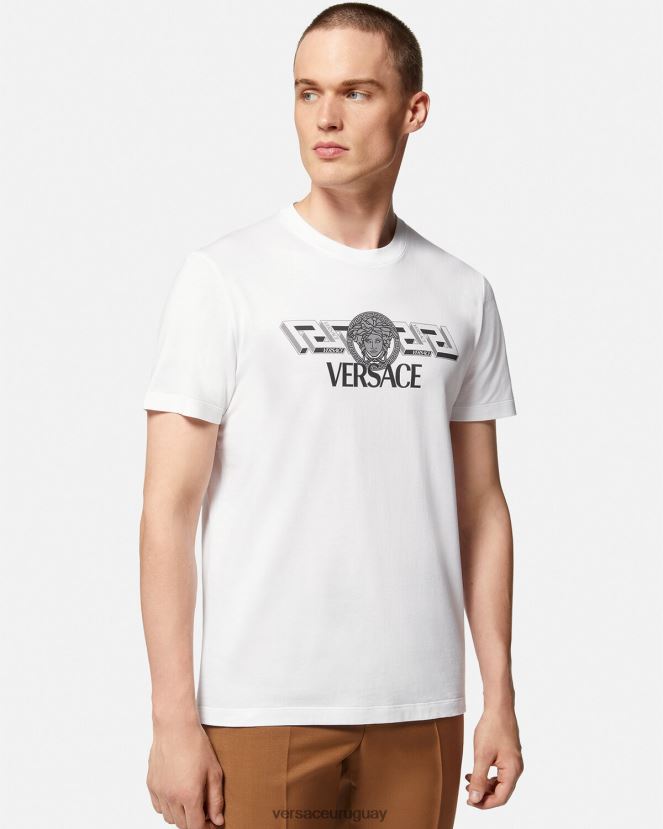 Versace camiseta con logo de la greca hombres blanco ropa H88R0H1408