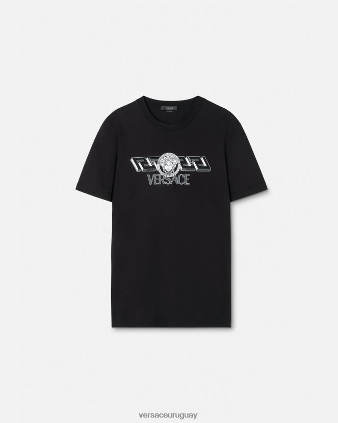 Versace camiseta con logo de la greca hombres negro ropa H88R0H1409