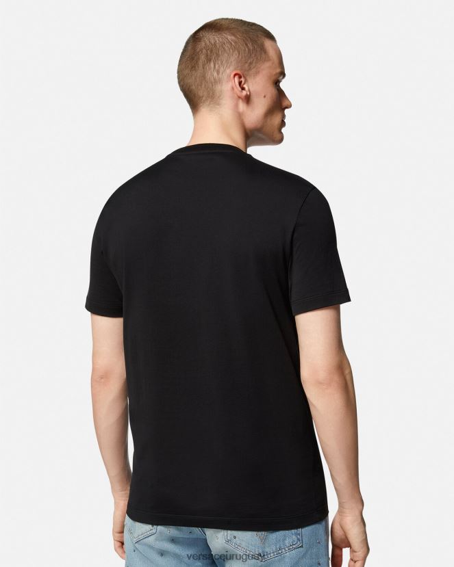 Versace camiseta con logo de la greca hombres negro ropa H88R0H1409