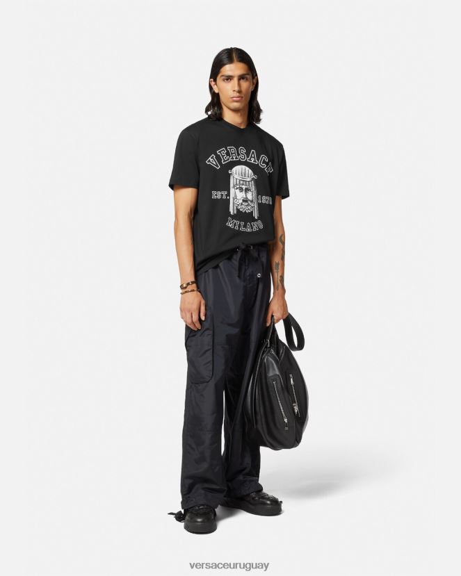 Versace camiseta con logo de la maschera hombres negro ropa H88R0H1385