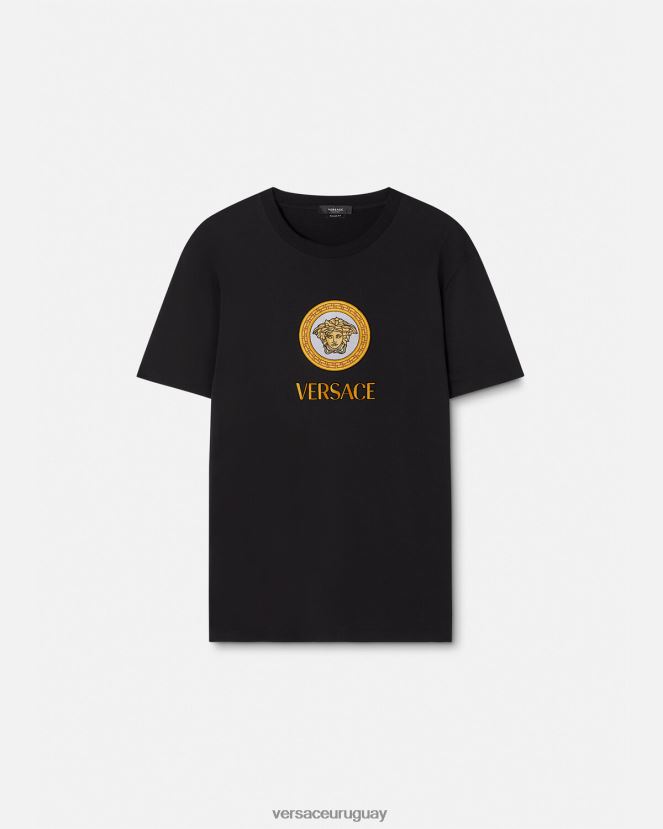 Versace camiseta con logo de medusa bordado hombres negro ropa H88R0H1399