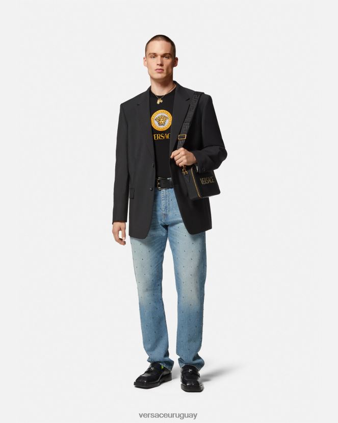 Versace camiseta con logo de medusa bordado hombres negro ropa H88R0H1399