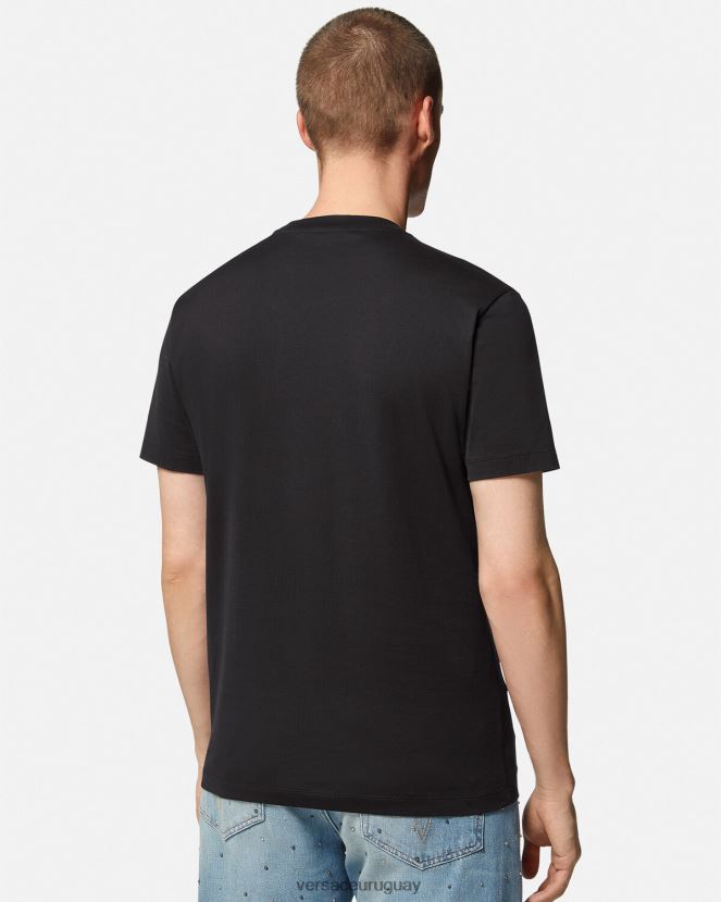 Versace camiseta con logo de medusa bordado hombres negro ropa H88R0H1399