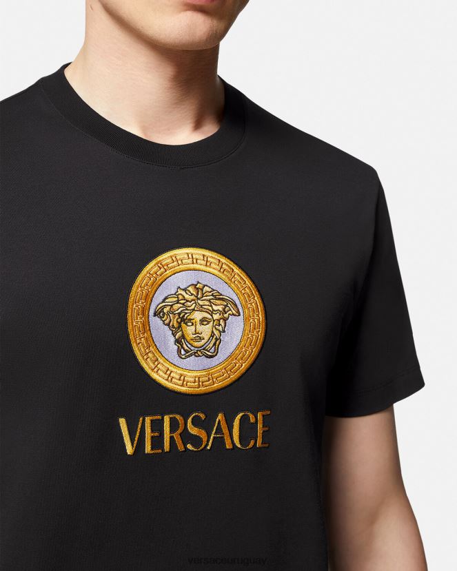 Versace camiseta con logo de medusa bordado hombres negro ropa H88R0H1399