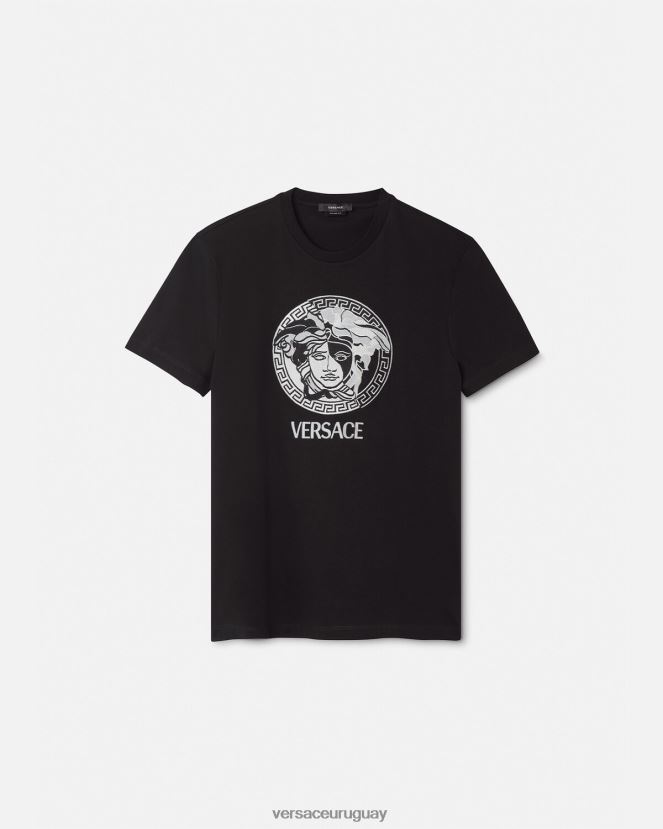 Versace camiseta con logo de medusa hombres negro ropa H88R0H1397