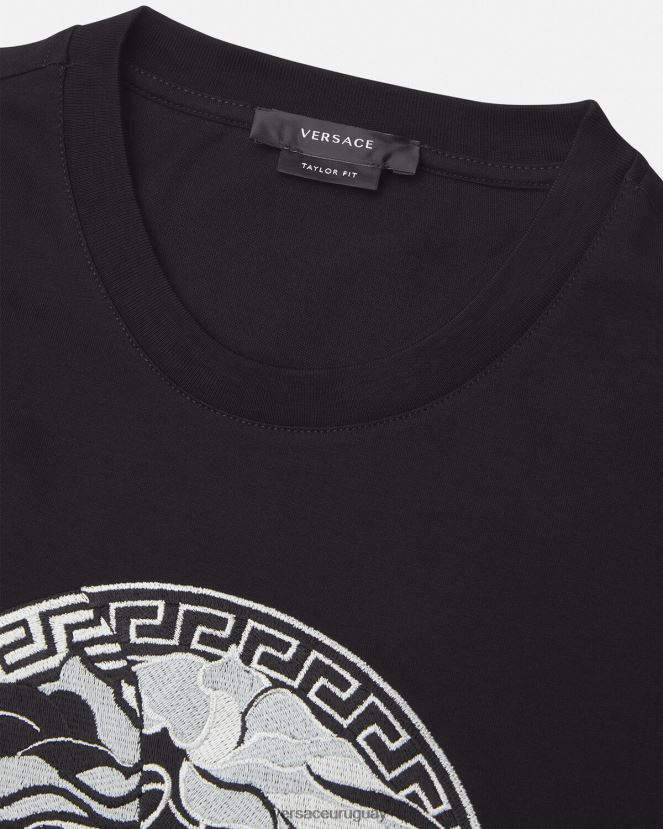 Versace camiseta con logo de medusa hombres negro ropa H88R0H1397