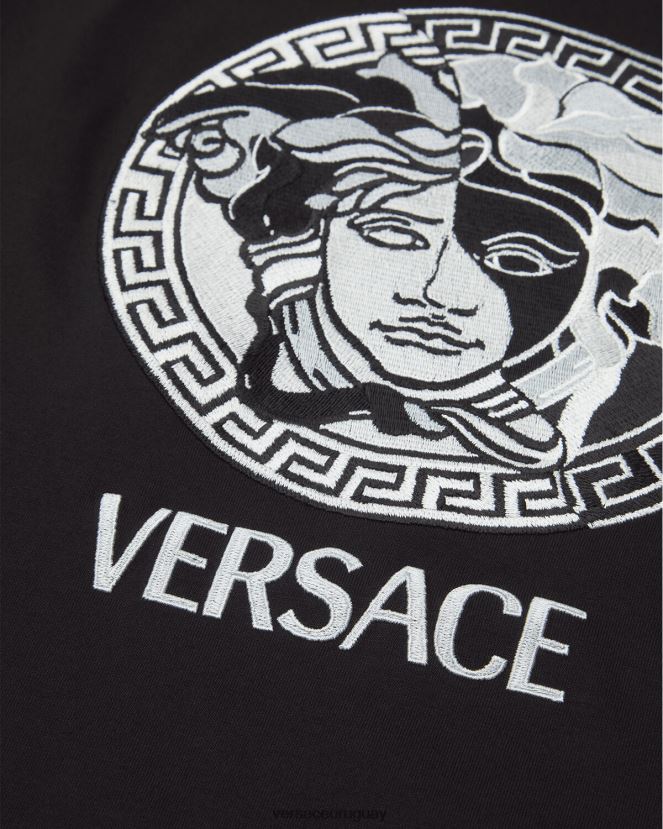 Versace camiseta con logo de medusa hombres negro ropa H88R0H1397