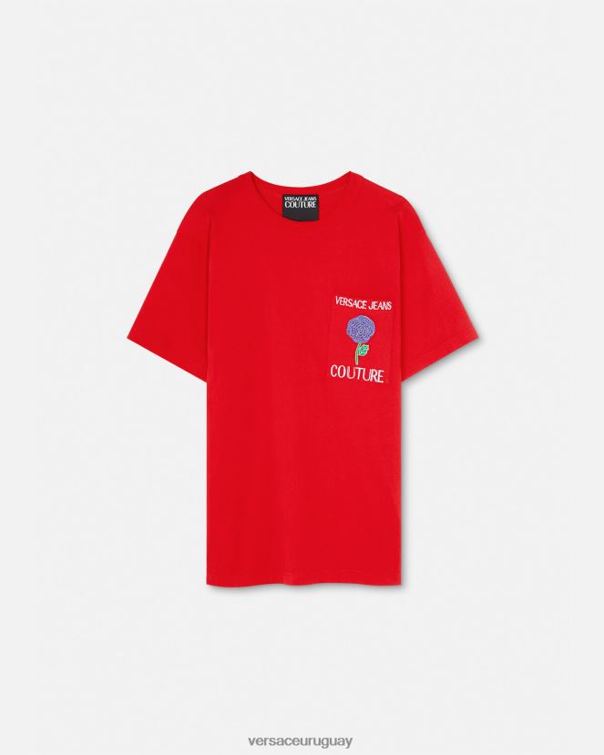 Versace camiseta con logo de rosas hombres naranja ropa H88R0H2373