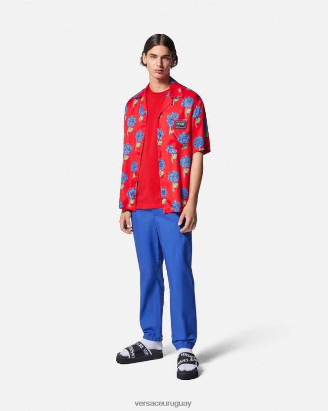 Versace camiseta con logo de rosas hombres naranja ropa H88R0H2373