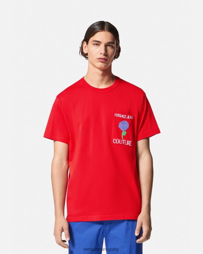 Versace camiseta con logo de rosas hombres naranja ropa H88R0H2373