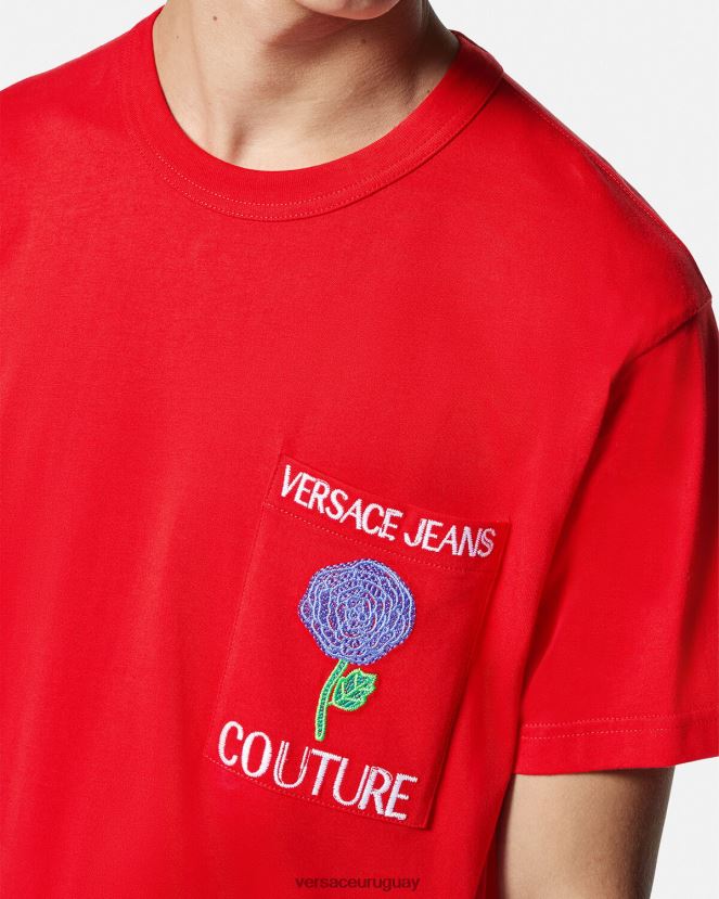 Versace camiseta con logo de rosas hombres naranja ropa H88R0H2373