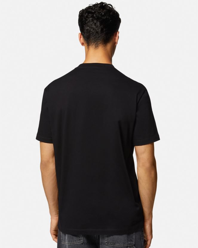 Versace camiseta con logo universitario bordado hombres negro ropa H88R0H1404