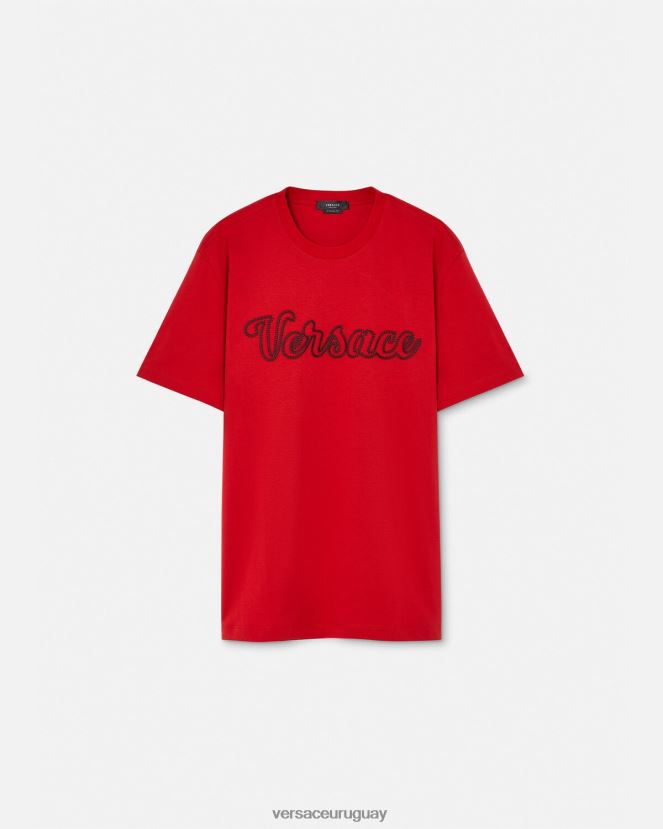 Versace camiseta con logo universitario bordado hombres rojo ropa H88R0H1405