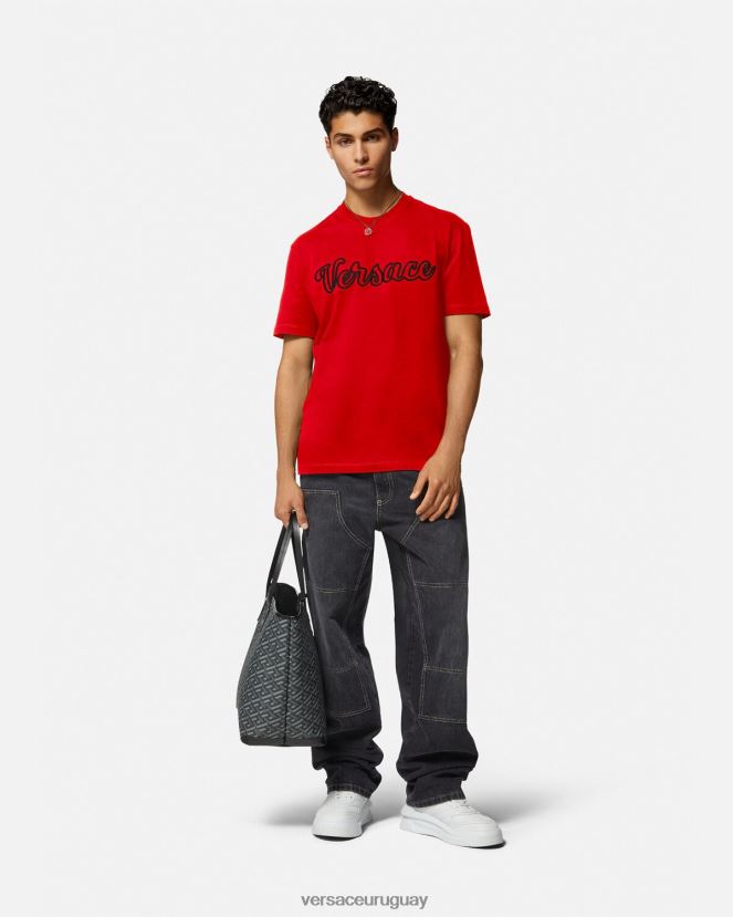 Versace camiseta con logo universitario bordado hombres rojo ropa H88R0H1405
