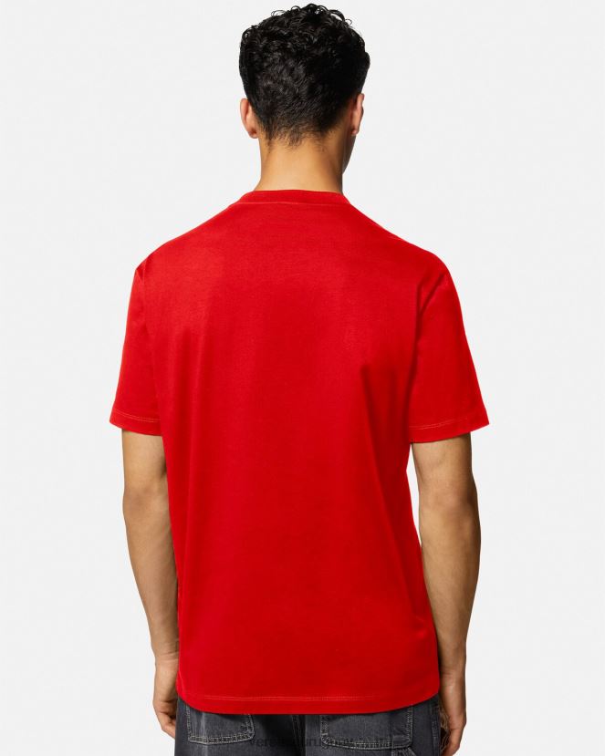 Versace camiseta con logo universitario bordado hombres rojo ropa H88R0H1405