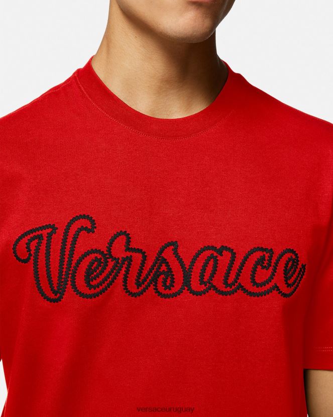 Versace camiseta con logo universitario bordado hombres rojo ropa H88R0H1405