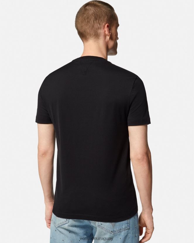 Versace camiseta con logo universitario de cristales hombres negro ropa H88R0H1406