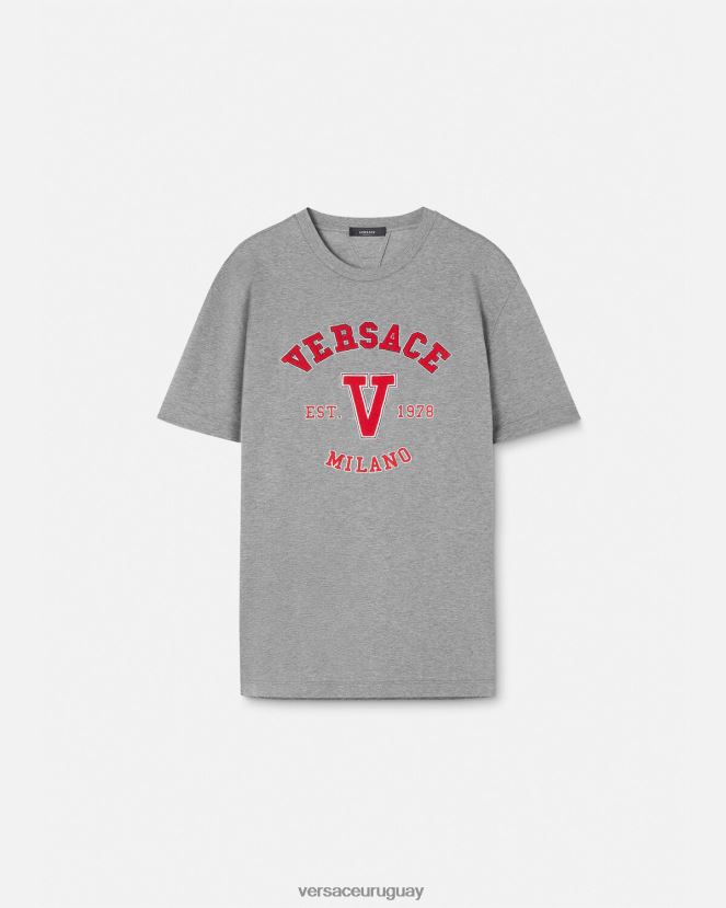 Versace camiseta con logo universitario hombres gris ropa H88R0H1403