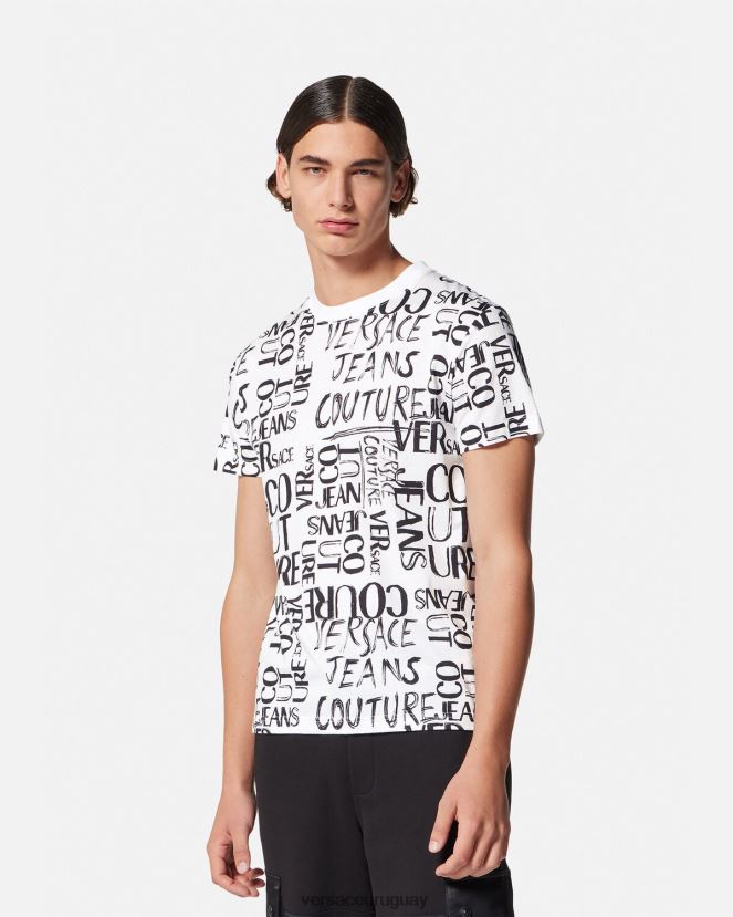 Versace camiseta con logo y garabato hombres blanco ropa H88R0H2369