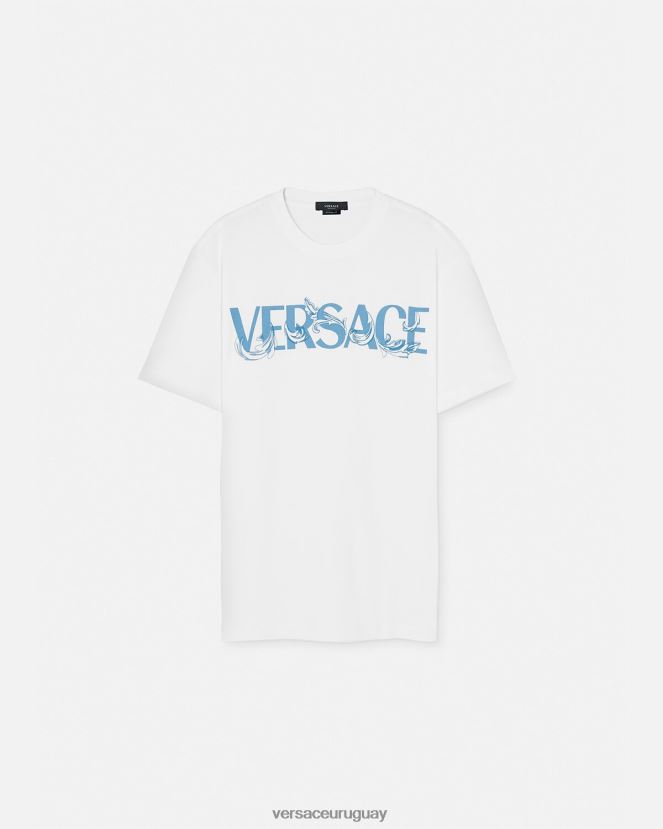 Versace camiseta con logo y silueta barroca hombres blanco ropa H88R0H1366