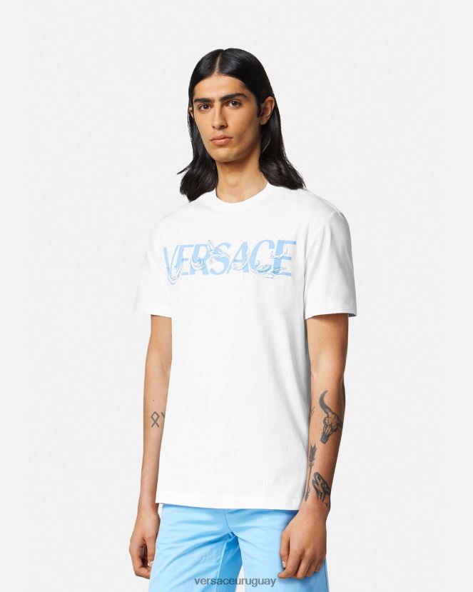 Versace camiseta con logo y silueta barroca hombres blanco ropa H88R0H1366